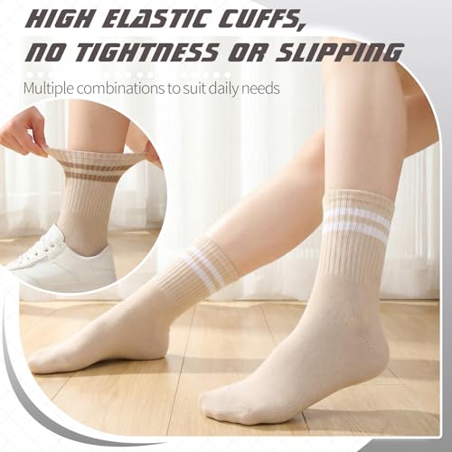 Image of Jspupifip 8 Pair Striped Athletic Crew Socks Running Socks for Men Women | Moisture-Wicking, Soft Stretchy Casual Mid Calf Socks Size 5-8, Breathable Casual Gym Socks