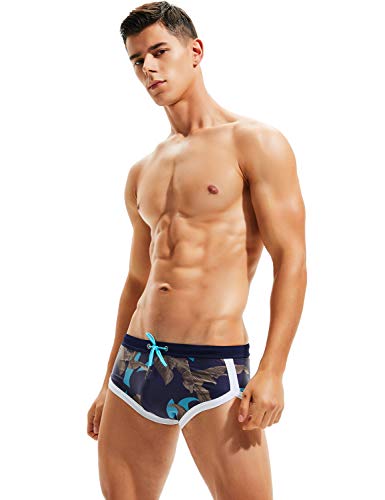 SEOBEAN Mens Low Rise Leaf Pattern Boxer Brief Swimwear