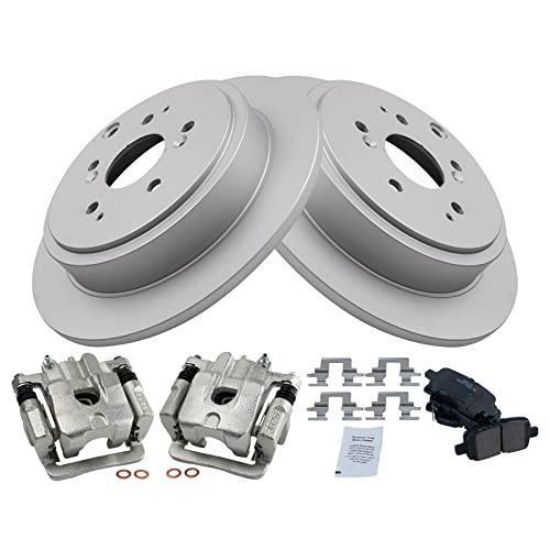 Image of TRQ Rear Brake Pad and Rotor Set Ceramic G Coated Rotors Calipers | For 2001-2006 Acura MDX 2003-2008 Honda Pilot