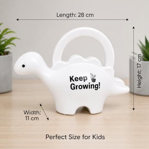 Image of Dinosaur Watering Can for Kids | 1 Litre | Plastic Dinosaur with Moving Eyes | Leak Proof, Lightweight, Easy Grip Watering Can | Kids Return Gifts | 10 Inches (Keep Growing White)
