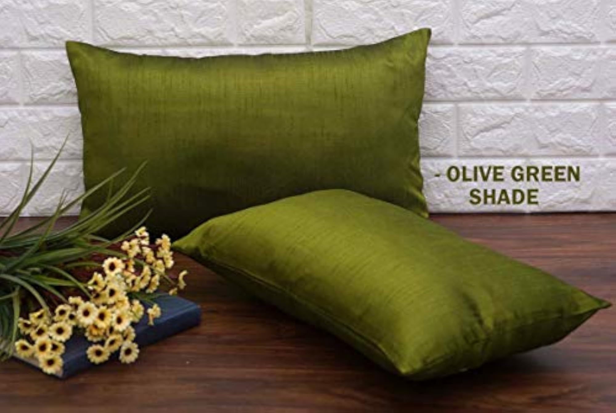 Olive Green Solid Long Rectangular Cushion Covers Set of 2