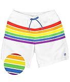 Tipsy Elves White Rainbow Classic Fit 7 Inch Inseam Swim Trunks for Men Size Medium
