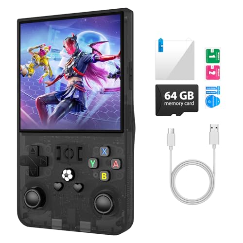Image of R36MAX Handheld Game Console, Retro Gaming Console with 4000mAh Battery 4.0 inchIPS Screen, Open Source Linux System, with 64GB TF Card Portable Video Gaming Console, Charcoal Black