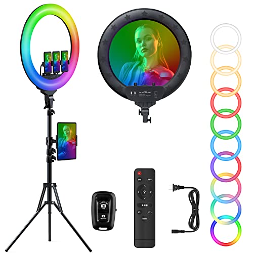 EYETOO RGB Ringlicht 18 Zoll mit Standfuß, Selfie 55W 49 Modi Dimmbares LED 75'' Stativständer und Handy iPad Halter…