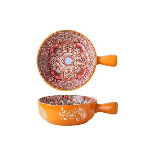 Gran Capacidad 600 ml Ensaladera, Estilo Bohemio Bol Desayuno, Cuencos Aperitivos, Cuencos Ceramica Apto para Ensaladas, Fideos Instantáneos, Muesli, Bocadillos, Frutas, Aperitivos (Amarillo)