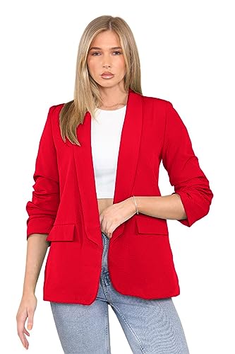Blazer uni à manches froncées doublé : veste de bureau élégante et décontractée pour femme