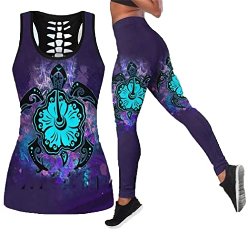 Débardeur motif tortue de mer gilet sexy imprimé violet leggings de yoga tendance