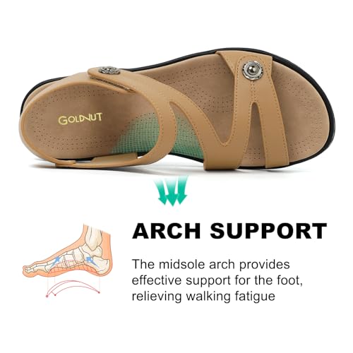 Goldnut Comfortable Strappy Beige Sandals For Women Dressy Arch Support 7 - image 4