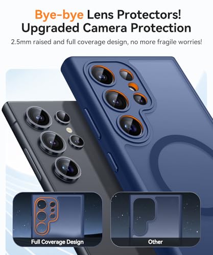 Image of CANSHN Designed for Samsung Galaxy S24 Ultra Case [Full Camera Protection] [Compatible with MagSafe] Translucent Matte Shockproof Protective Phone Cover 6.8 Inch - Deep Blue