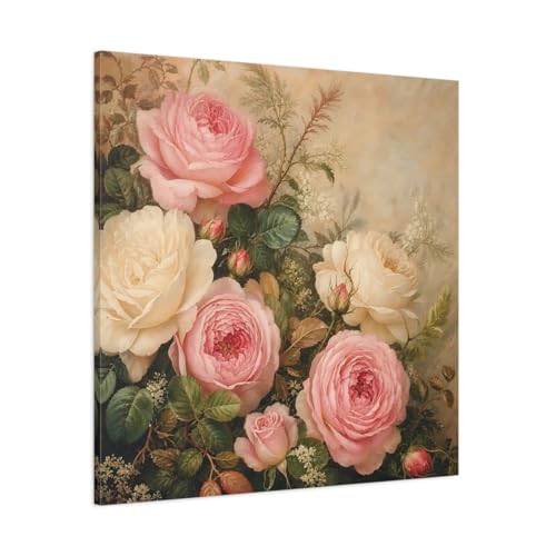 Toile Murale Roses Rose et Crème 90x90 cm pour habiller un grand mur vide