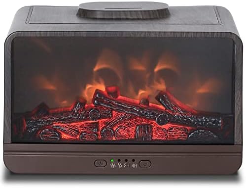 KUIFIN Essential Oil Diffuser Flame Fireplace Oil Diffuser Ultrasonic Cool Mist Humidifier 300ml with Flame Lights & Timing Modes Waterless Auto Shut-Off for Home Office