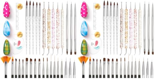 Image of Beetles 31pcs Nail Art Brushes, Dotting Tools, Nail Art Pens, Dust Brush, Striping Liner Fingernail Drawing Pens with Palette Holder Metal Handle All in One for Starter Manicure Design Set (Pack of 2)