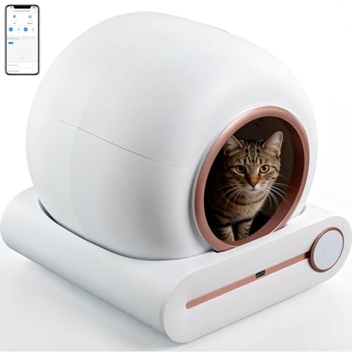 Venkillian Bac à Litière Intelligent avec Contrôle Via App: 65L Automatique Couvercle à Déchets 9L Capteurs de Sécurité & Modes Doubles Auto-Nettoyant pour Maisons Multi-Chats & Petits Chats