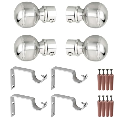 Image of GRIVAN Stainless Steel Curtain Bracket Parda Holder with Support 1 Inch Rod Pocket Curtain Finials for Door & Window Rod Support Fittings, Curtain Rod Holder (Silver, Pair of 2)