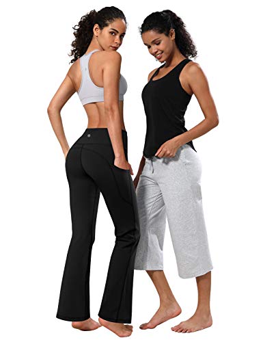 Image of BUBBLELIME 29 inch /31 inch /33 inch /35 inch /37 inch Women High Waist Bootlegs Yoga Pants Tummy Control Bootcut Workout Flared Out Pockets