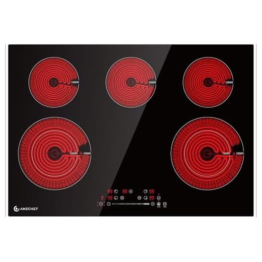 AMZCHEF Cooktop Elétrico De 30 Polegadas, 8400 W, 5 Bocas, Cooktop De Vitrocerâmica Embutido, 16 Níveis De Potência, 85% De Eficiência Térmica, Trava Para Crianças, Temporizador, 220-240 V, Fio Ríg