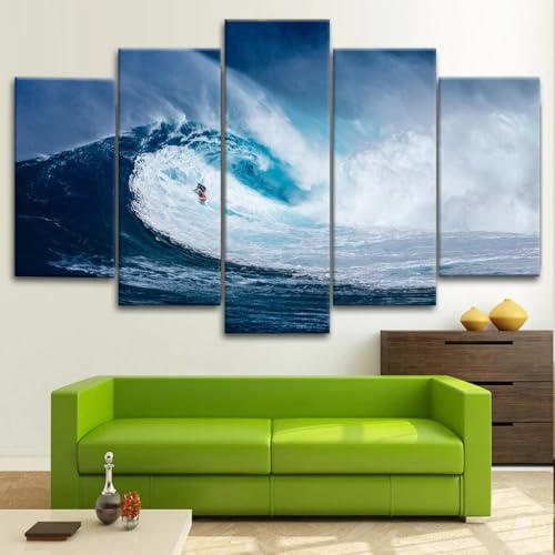 Tableau Chambre Adulte Évasion Surf et Paysage Marin en 5 Panneaux