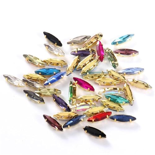 Strass en verre œil de cheval à coudre avec griffe dorée pour robe - 7