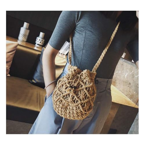 Generic Cotton Crossbody Handbag - Women'S Woven Beach Tote Bag With Chain, Casual Summer Hobo Hippie Chic Bucket Drawstring Shoulder Bag thumb #5