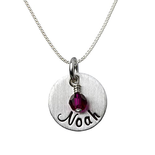 AJ's Collection My Joy Personalized Sterling Silver Name Necklace. Customize with Your Choice of Characters. Matted Finish Includes 925 Chain and Swarovski Birthstone. Gifts for Her, Mother, Wife