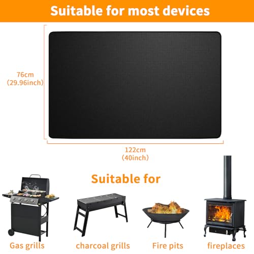VinBee Feuerfeste Unterlage,122 x 76 cm Feuerfeste Matte für Kaminofen,Funkenschutzplatte,Fireproof OilProof Durable Double-sided Silicone Coating Deck und Terrassenmatte,Grillunterlage Gasgrill
