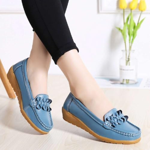 Image of Women's Genuine Leather Platform Loafers Classic Casual Comfort Slip-On Shoes Soft Sole Dress Shoes