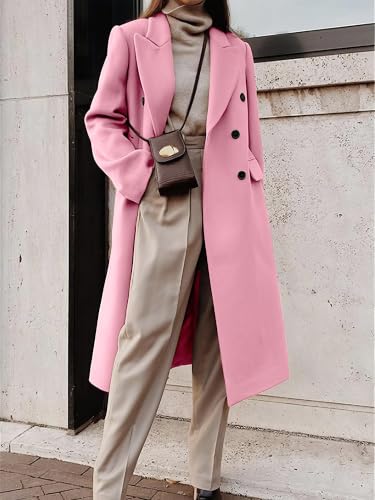 Image of IDEALSANXUN Womens Long Wool Coats Fall Winter Double Breasted Trench Coat Peacoat