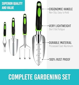 GROWIT Heavy Duty Gardening Tools - 22 Piece Gardening Gift for Women Men Mom Dad - Durable Ergonomic Garden Tools Set