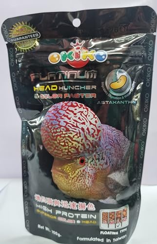 Image of Okiko Platinum Flower Horn Fish Food|Original Quality Good Hump Shape In Flower Horn| Vibrant Colors &Fast Growth - All Life Stages, Pellet, 100 G