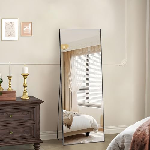 KOCUUY Rectangle Full Length Mirror, 147 x 44 cm Wall Mirrors, Free Standing Mirror Full Body with Aluminum Alloy Frame, Suitable for Bedrooms, Hallway or Cloakroom, Black