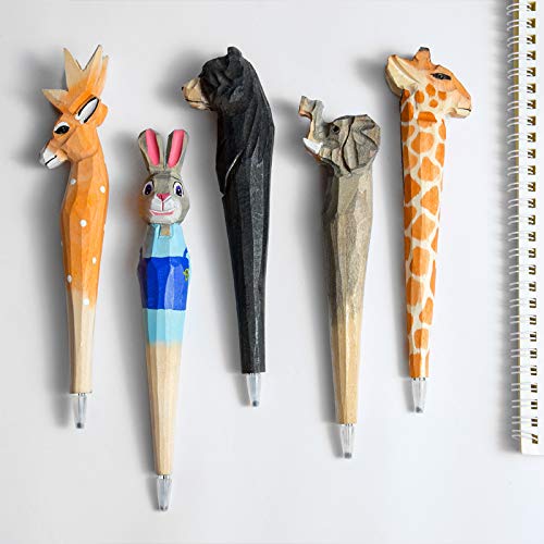 Bolígrafo de gel tallado en madera hecho a mano diseño animal miniatura 6