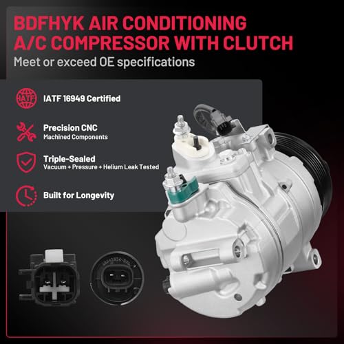 BDFHYK 198355 Air Conditioning A/C Compressor with Clutch Compatible with Ford Edge 2012 2013 2014 2015, Ford Explorer 2012, 2.0L l4, Replace# 197355, BB5Z19703C, CT4Z19703B, CT4Z19703C