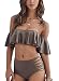 ZXZY Women Pure Color Frill Off Shoulder Lace Up Tube Top Bikini Swimwear