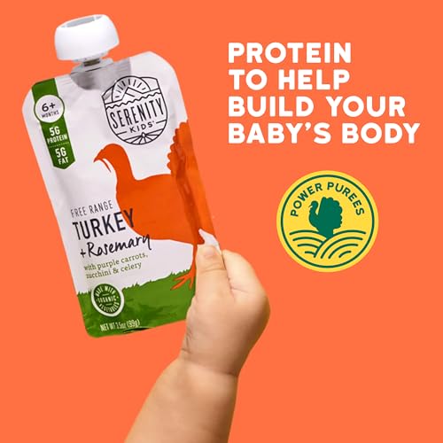 Image of Serenity Kids Baby Food Pouches, Turkey & Rosemary, 3.5 Oz, 12 Pack | 5g Protein for 6+ Mo, No Added Sugar, Savory Turkey & Veggies, Baby Snacks, Toddler Food
