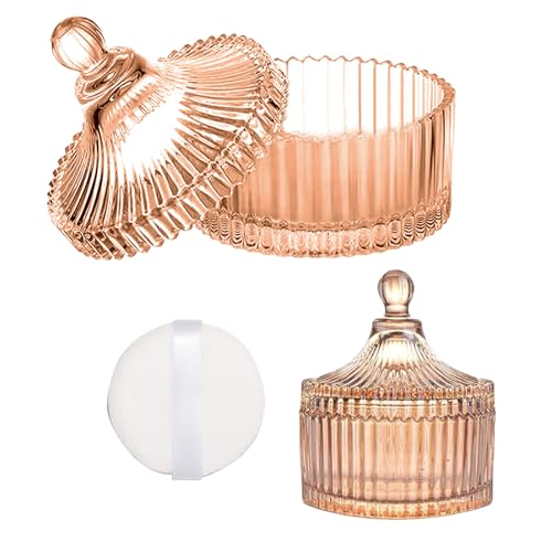 Body Powder Puff and Container, Soft Powder Puff,Glass Box for Dust Puff,Powder Puff for Body Powder,Powder Puff Wet Dry Makeup,Powder Applicator With Case for Dusting Powder