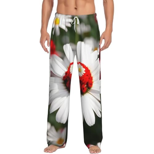 Flower And White Daisy - Pantalones de pijama para hombre, esenciales, ropa de descanso relajada, para dormir durante la noche, fin de semana perezoso, blanco, L