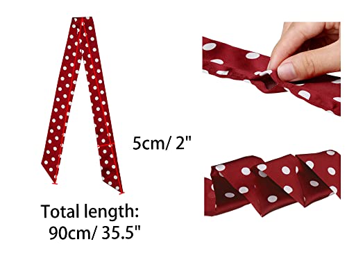 Allegra K 2Pcs 50s Skinny Silky Scarf Polka Dots Waistband Narrow Neck Scarf3