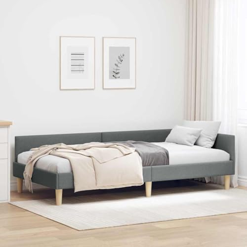 Festnight Sofá Cama, Sofá Diván con Somier de Láminas de Madera, Cama Juvenil, Cama Individual 90 x 190 cm, Cama Tapizada, Sin Colchón, Gris Oscuro