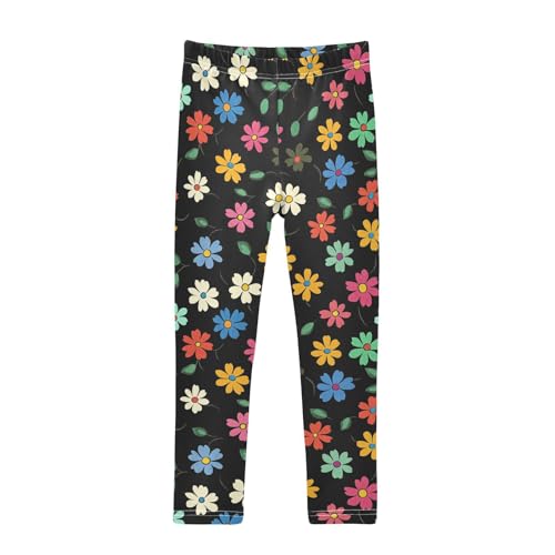Wusikd Colorful Flower Girls' Leggings Toddler Doodles Black Kids Yoga Pants Dance Active Tights 4T
