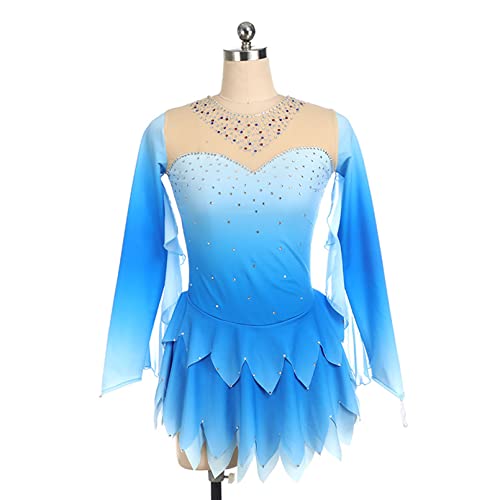 Robe patinage artistique confortable grande taille XL bleu à strass et dos ouvert