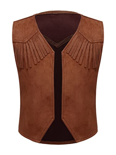 Choomomo Kids Boys Western Cowboy Suit Vest Halloween V-Neck Open Front Tassel Dressy Waistcoat