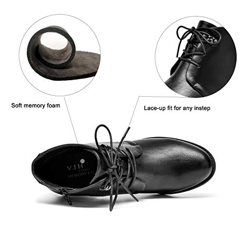 Vjh Confort Women's Ankle Boots,Lace-Up Round Toe Comfortable Low Heel Dress Booties With Side Zipper (Black Smooth,6.5) #TOP2
