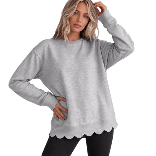 Scalloped Sweatshirt For Women Oversized Crewneck Casual Pullover Tops - image 2