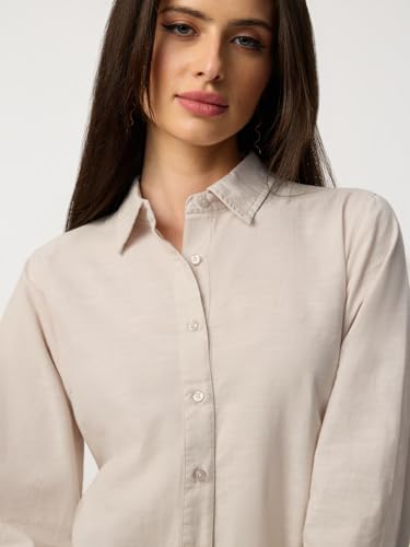 Image of The Souled Store Solids: Women and Girls Full Sleeves Spread Collar Solid Cotton Slim Fit Lightweight Comfortable All-Season Shirt for Casual Business Wear