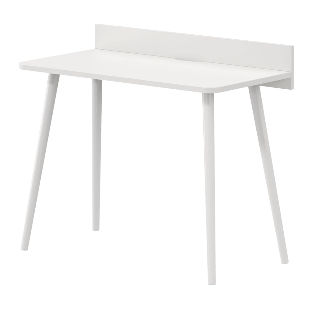 Escritorio Pequeño 100x50 cm, Mesa de Estudio para Ordenador Portátil, Escritorio Blanco 50 cm de Fondo con Abertura para Cables, Fácil Montaje, Pies de Madera Maciza