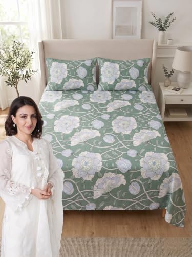 Image of Mafatlal 144 TC Cotton Double bedsheet, Floral Bed Sheet Double Bed Cotton, 90x100 Size bedsheet for Double Bed