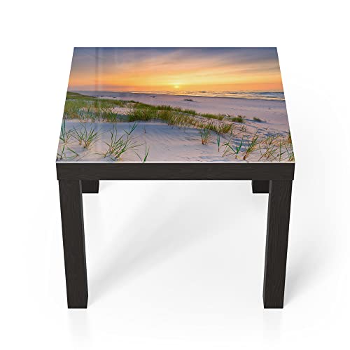 DEQORI Glastisch | schwarz klein 55x55 cm | Motiv Sonne sinkt über Ostsee | ausgefallener Beistelltisch aus Glas | Hochglanz Couchtisch fürs Wohnzimmer | moderner Couch Tisch mit Design