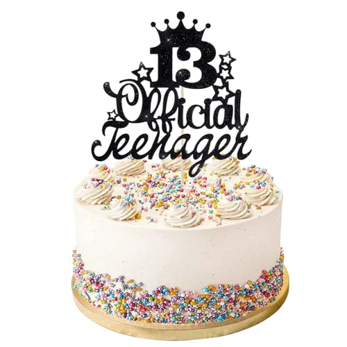 13th Birthday Cake Decorations, 13th Birthday Cake Topper, 13 Year Old Girl Birthday Decorations, Funny 13 Birthdays Party Decoration Supplies (Black)