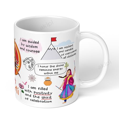 Image of Cup of Shakti Navratri Mug - 11oz Ceramic Coffee /Tea Cup with Goddess Durga Affirmations, Celebrate Feminine Energy & Inner Strength - Navratri Gift for Women, Sisters, Friends (ARM732)