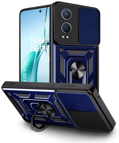 Image of WOW IMAGINE Tough Armor Bumper Mobile Back Case for 1+ OnePlus Nord CE 4 5G | Sliding Camera Cover | Shock Proof 360 Protection | Hybrid PC + TPU | Ring Holder with Kickstand - Blue